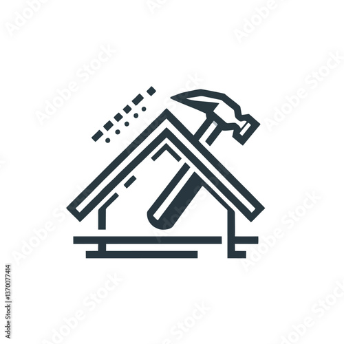 Roofer Logo Design With Triangular Roof and a Single Roofing Hammer Icon