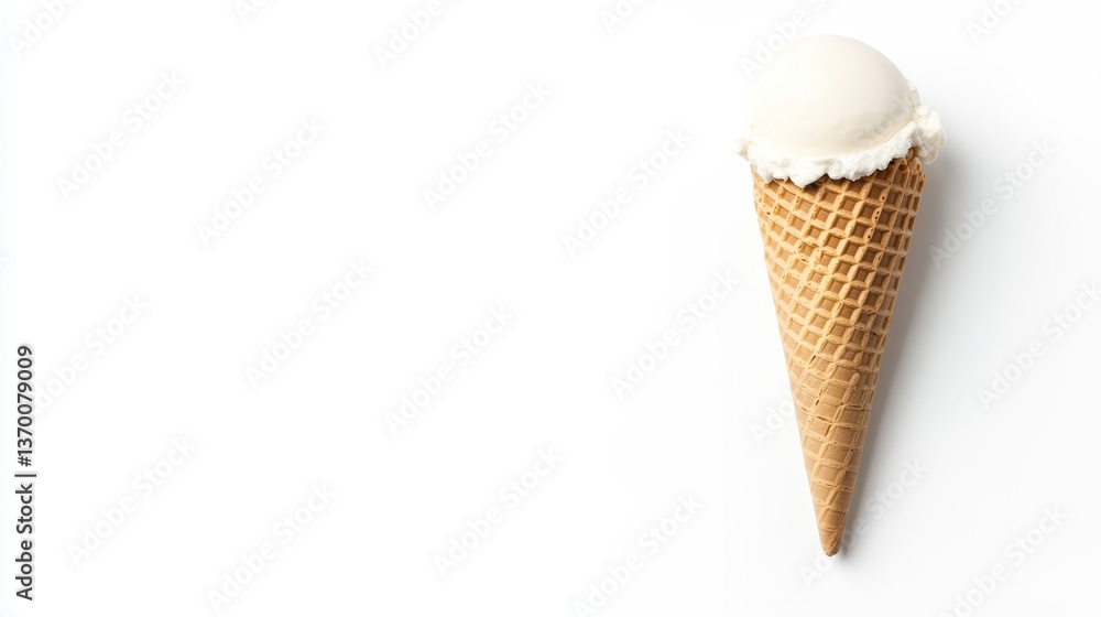Classic Vanilla Ice Cream Cone on White Background with Copy Space Classic Vanilla Ice Cream Cone on White Background with Copy Space