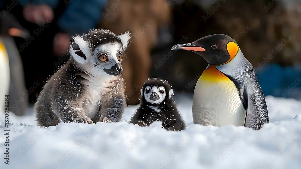 Obraz premium Lemur, Penguin, Snow, Zoo