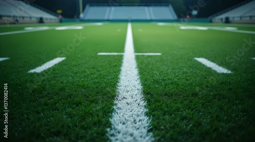 Close Up Perspective Football Field Green Turf White Lines Stadium Sports Game