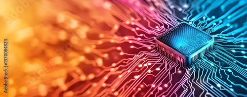 vibrant microchip surrounded by colorful circuit patterns symbolizes secure online connections and advanced technology