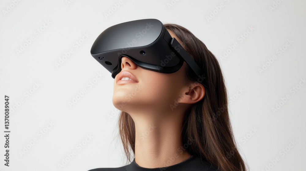 A woman wearing a virtual reality headset A woman wearing a virtual reality headset