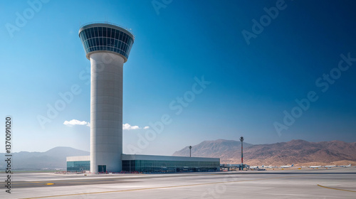 The control tower of Muscatâ€™s new airport in Oman, captured on November 16, 2018, stands as a hub for flight safety and air traffic monitoring