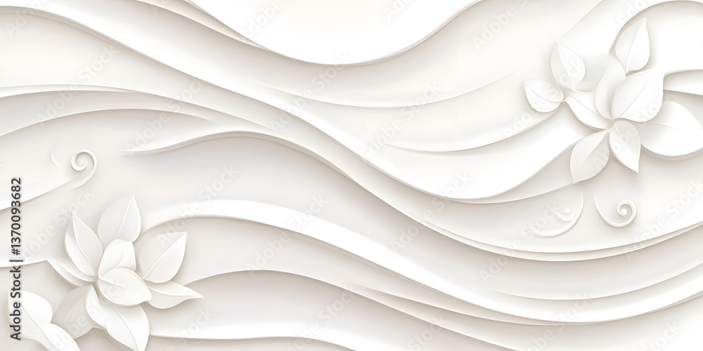 Obraz premium White Floral Waves: Abstract Art Design