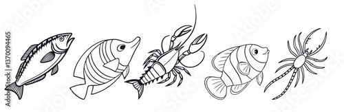 see diffrent type fish line art ,vactor design ,silhouette design fish.