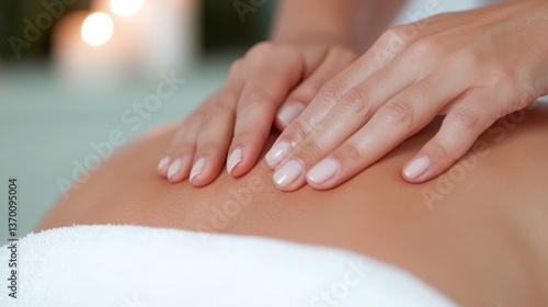 Relaxing back massage session.  Expert hands provide a soothing touch to the back