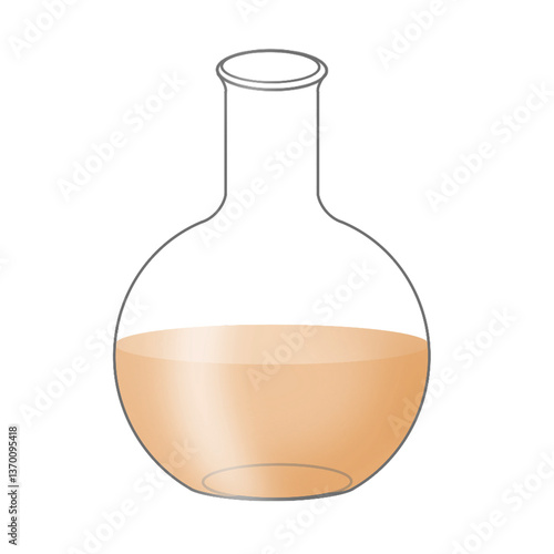 Chemical Lab Equipment Icon Set : Round Bottom Flask with ORANGE Color Water
