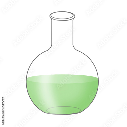 Chemical Lab Equipment Icon Set : Round Bottom Flask with GREEN Color Water
