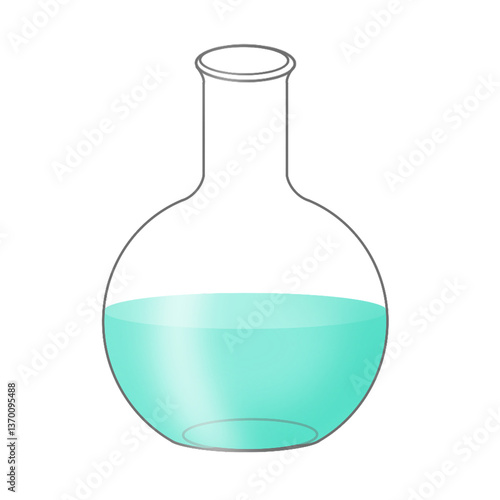 Chemical Lab Equipment Icon Set : Round Bottom Flask with CYAN Color Water
