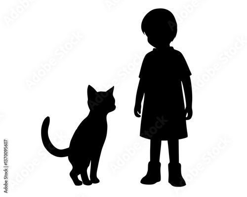 Kids cat silhouette vector illustration