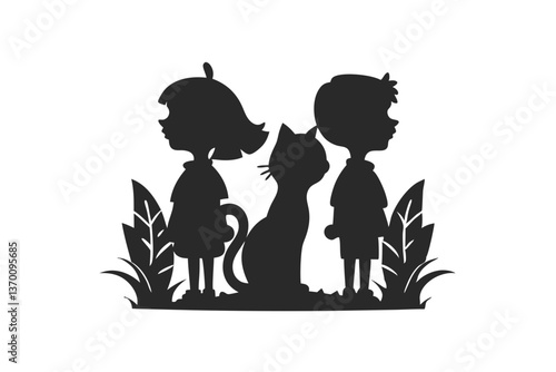Kids cat silhouette vector illustration