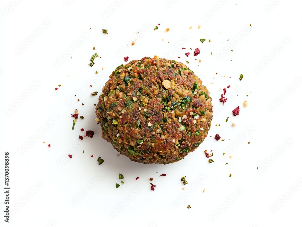 Falafel Ball Overhead Shot with Herbs and Spices on White