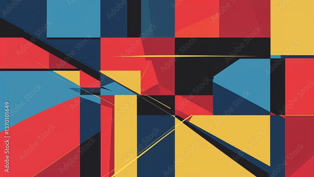 Fototapeta premium Colorful geometric shapes arranged in an abstract minimalist style create a dynamic visual effect