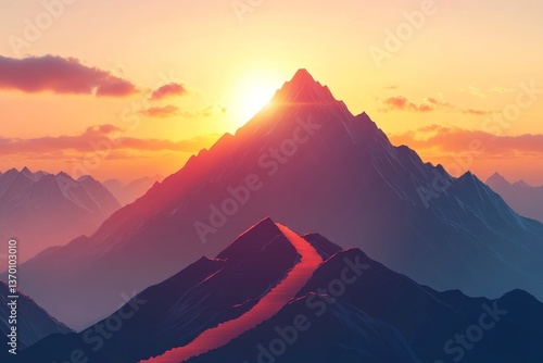 Mountain with a path to the top. Illustration of success achievement concept. Business journey. Generative AI