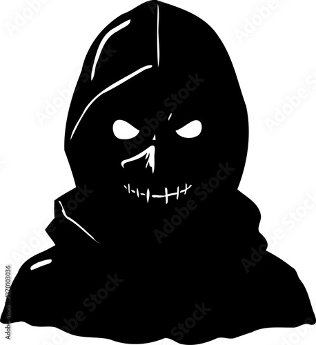Grim Figure with Hood and Stitch-Mouthed Smile