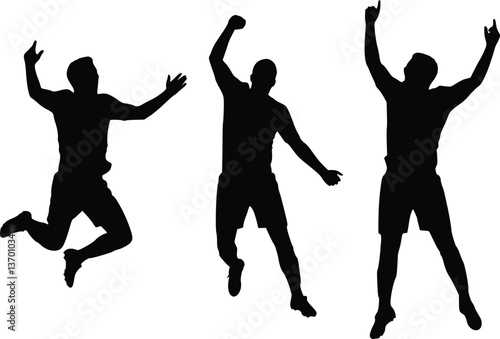 Silhouettes of people jumping in celebration with dynamic energy and joy