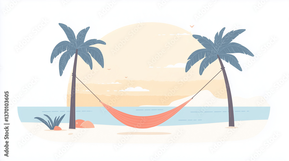 Obraz premium Relaxing hammock between palm trees by the tranquil beach 