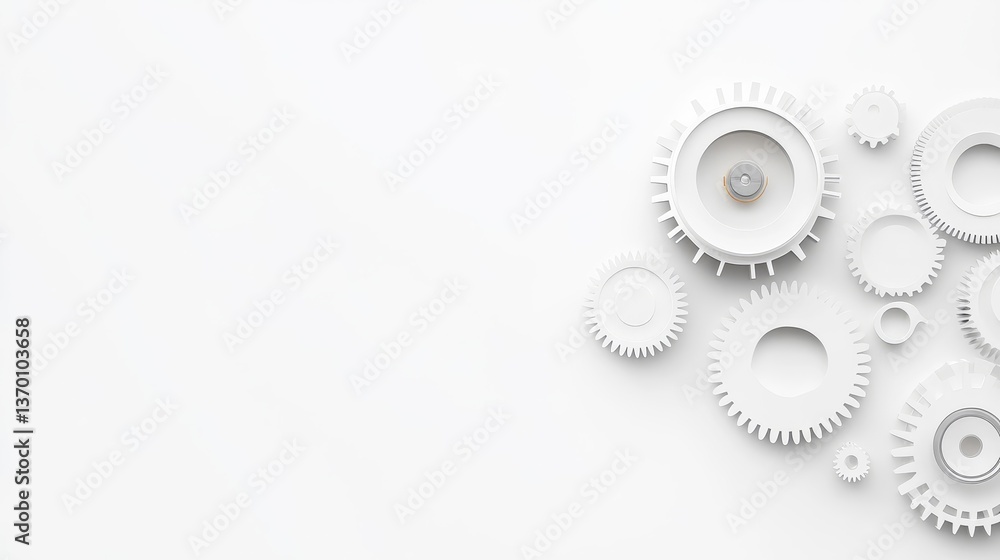 White Gears on Light Background for Mechanical and Engineering Concepts White Gears on Light Background for Mechanical and Engineering Concepts