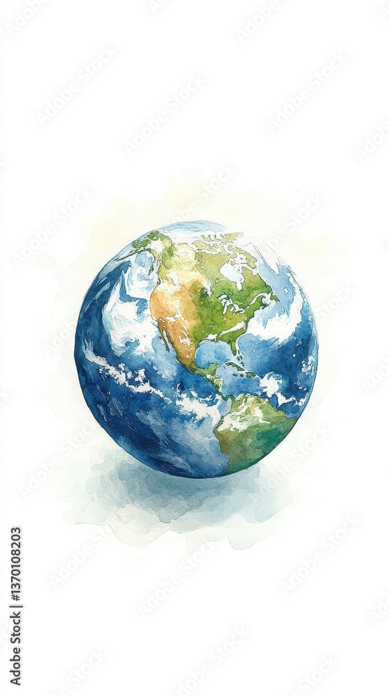 Fototapeta premium Watercolor hand painted planet Earth isolated on white background. Symbol of life,Environmental problems and environmental protection ecology,Hand drawn Globe watercolour paint,Earth Day.