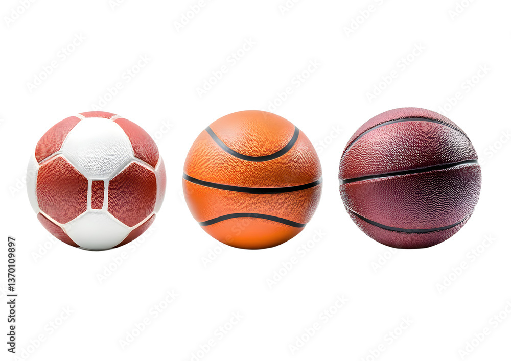 Isolated on a white background are four sports balls, including soccer, basketball, baseball, and a golf ball Isolated on a white background are four sports balls, including soccer, basketball, baseball, and a golf ball
