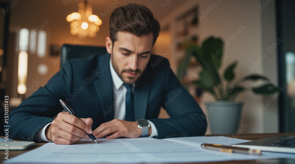 Businessman Reviewing Car Accident Insurance Documents – Professional Setting for Insurance Renewal Concepts Businessman Reviewing Car Accident Insurance Documents – Professional Setting for Insurance Renewal Concepts