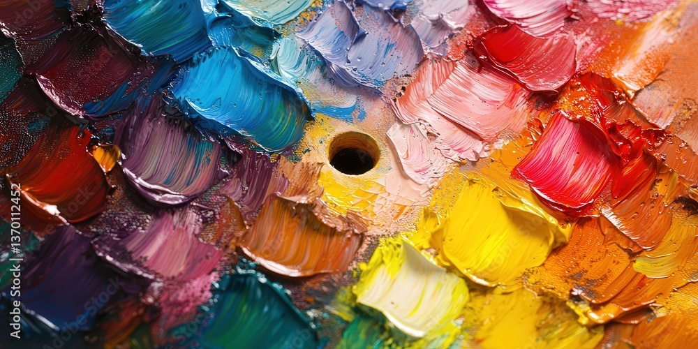 Obraz premium Vibrant oil paint palette with an array of rich colors and textures.