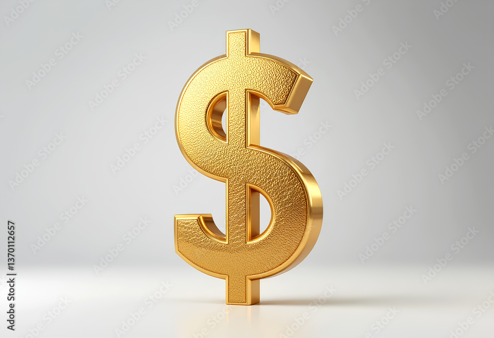 Golden dollar sign symbol on white background representing wealth and finance Golden dollar sign symbol on white background representing wealth and finance