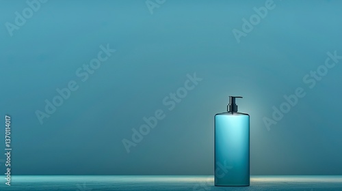 Blue pump bottle on a studio background