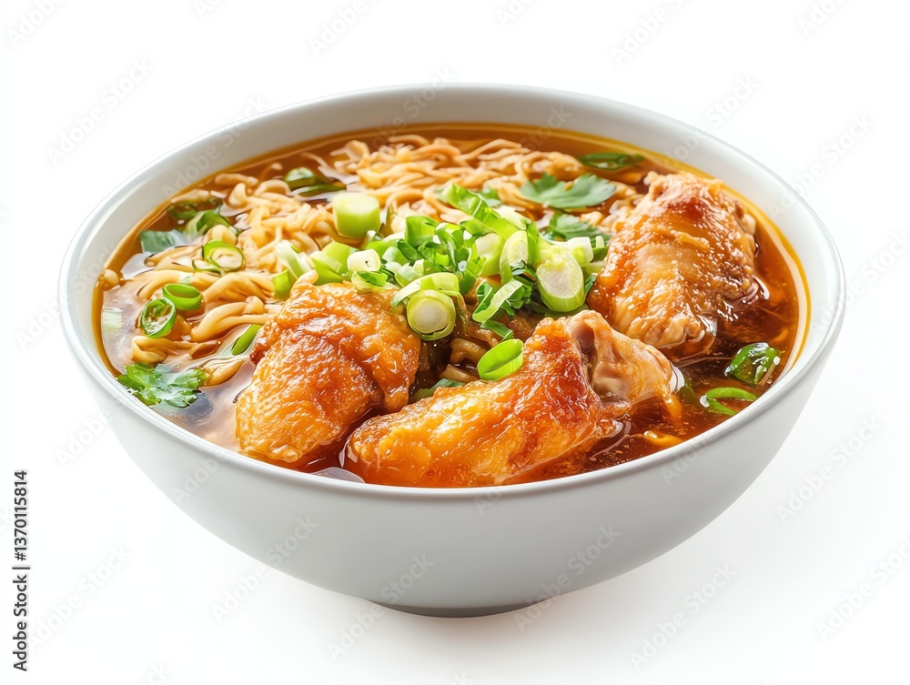 Chicken Wing Noodle Soup in Bowl with Scallions and Cilantro Chicken Wing Noodle Soup in Bowl with Scallions and Cilantro