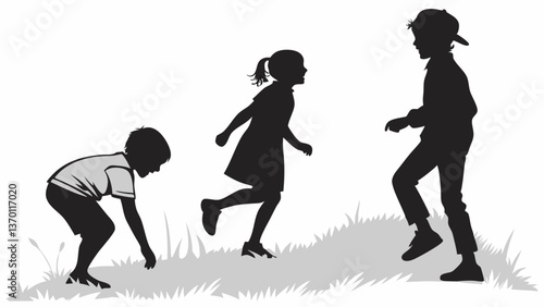Joyful Trio: Children Playing Silhouettes Collection
