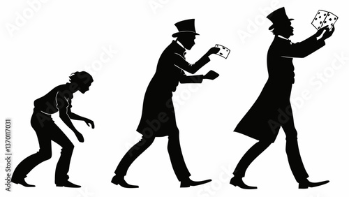 Mystical Magician Trio Conjuring Spells in Silhouette