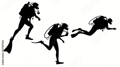 Underwater Adventure: Set of Three Scuba Diver Silhouettes