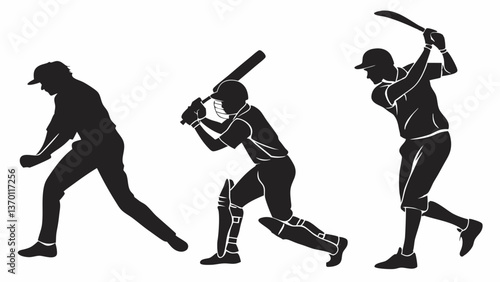 Dynamic Cricket Player Silhouettes Collection Sports Action