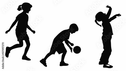 Joyful Kids Playing Together Silhouettes Set of Three