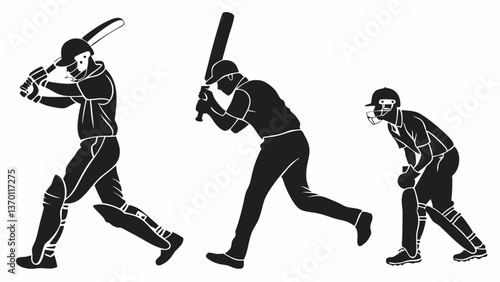 silhouettes of a cricket players.