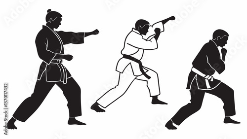 Dynamic Karateka Trio Silhouettes Collection Martial Arts