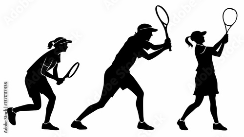 Dynamic Tennis Player Silhouettes Set in Action