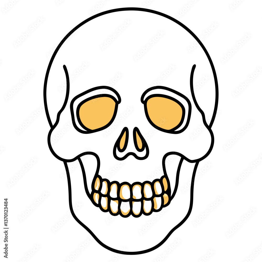 Brightly decorated skull with golden teeth line art vector illustration Brightly decorated skull with golden teeth line art vector illustration