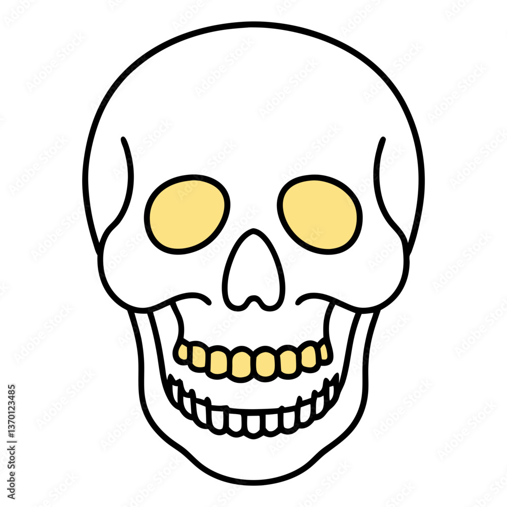 Brightly decorated skull with golden teeth line art vector illustration Brightly decorated skull with golden teeth line art vector illustration