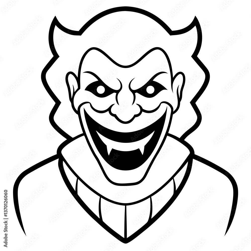Evil clown with a menacing grin line art vector illustration Evil clown with a menacing grin line art vector illustration