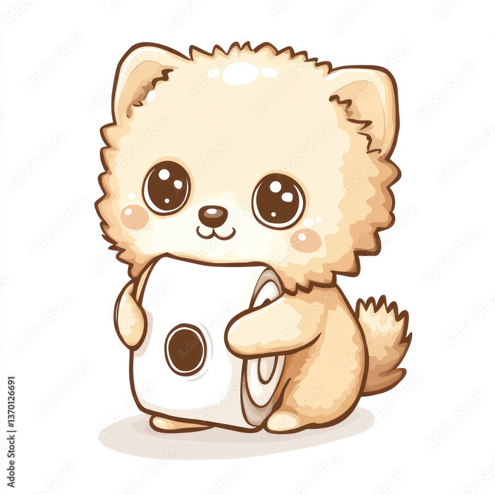 Obraz premium Cute cartoon dog holding toilet paper roll