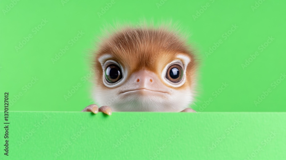 Cute ostrich chick peeking over a border Cute ostrich chick peeking over a border