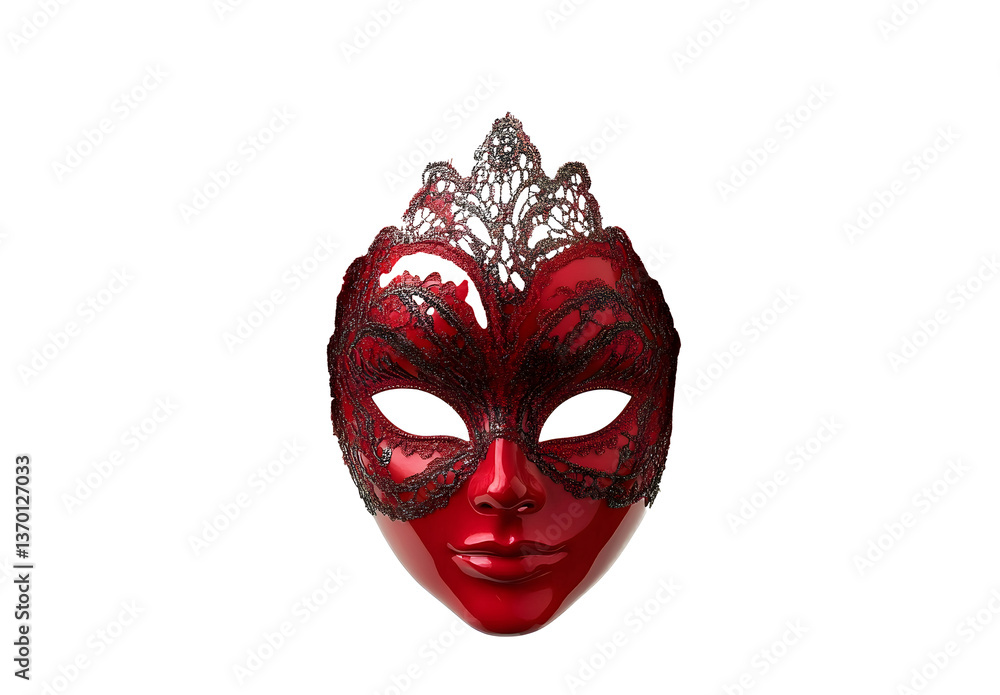 Venetian carnival mask red color with feathers isolated Transparent background, PNG. Venetian carnival mask red color with feathers isolated Transparent background, PNG.