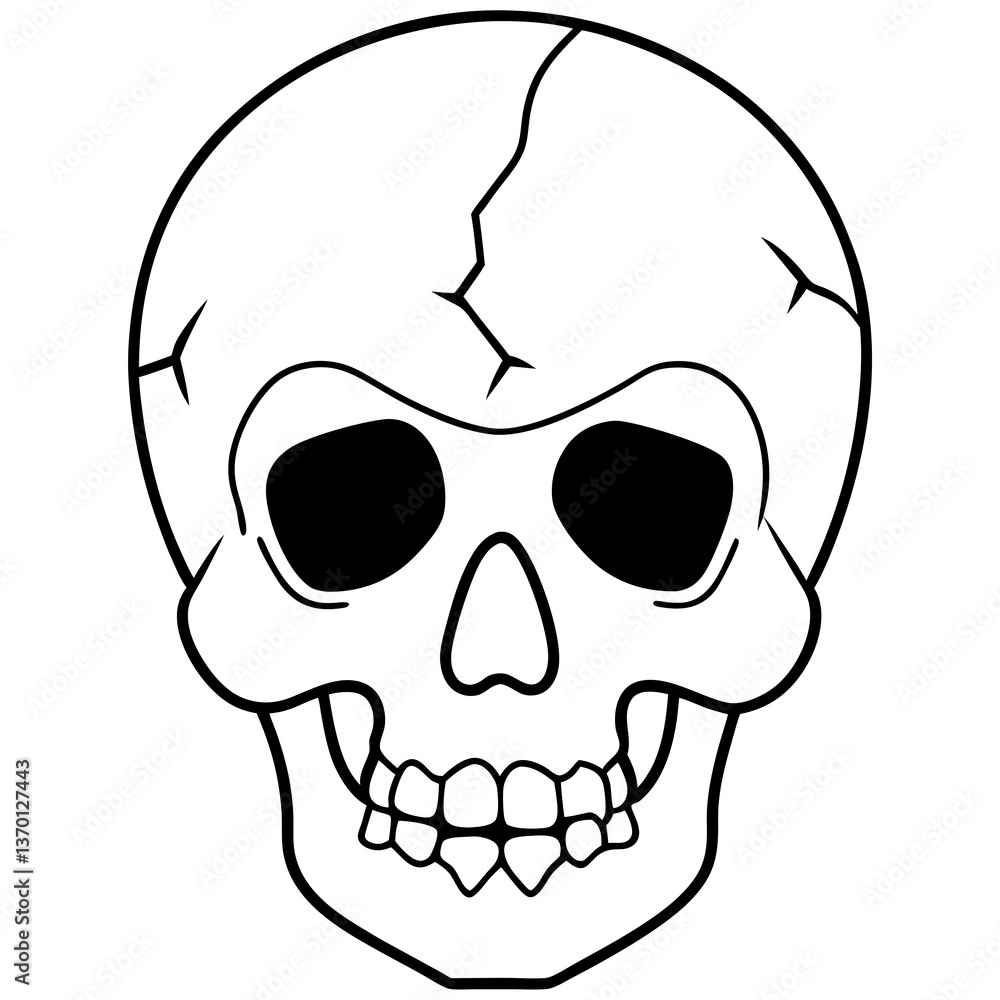 Hollow eyed skull with cracks line art vector illustration Hollow eyed skull with cracks line art vector illustration