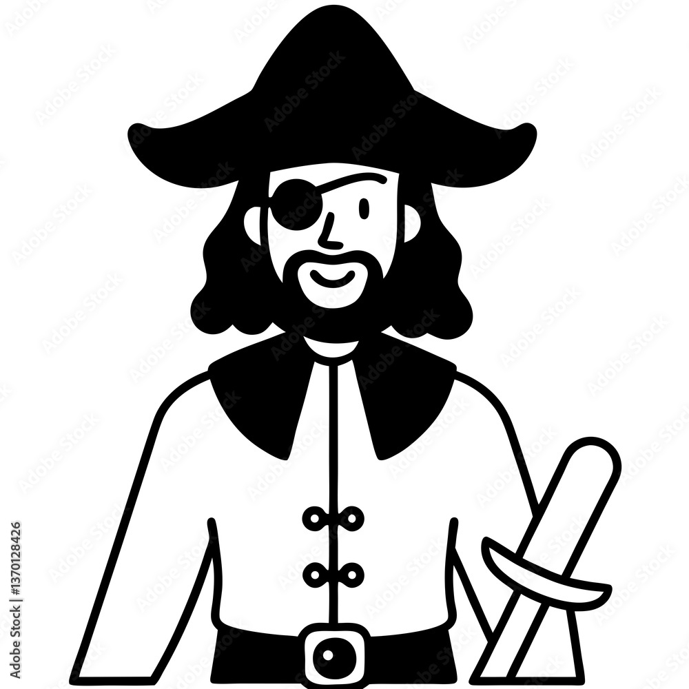 Pirate costume with an eyepatch and sword line art vector illustration Pirate costume with an eyepatch and sword line art vector illustration