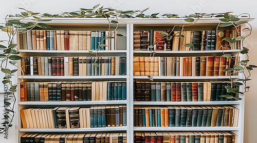 Wallpaper Mural Beautifully Arranged Bookshelf Adorned with Green Plants and Vines Torontodigital.ca