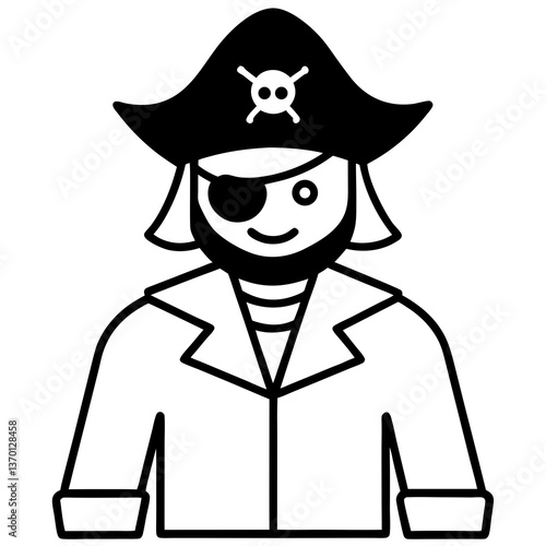 Pirate costume with an eyepatch and sword line art vector illustration 