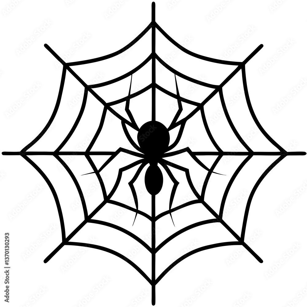 Fototapeta premium Spider web with a black widow spider line art vector illustration 