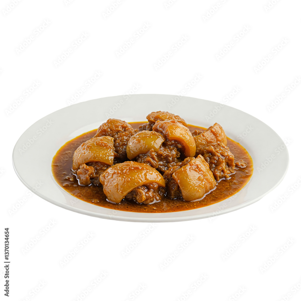 Delicious pork curry in a plate isolated on transparent background Delicious pork curry in a plate isolated on transparent background