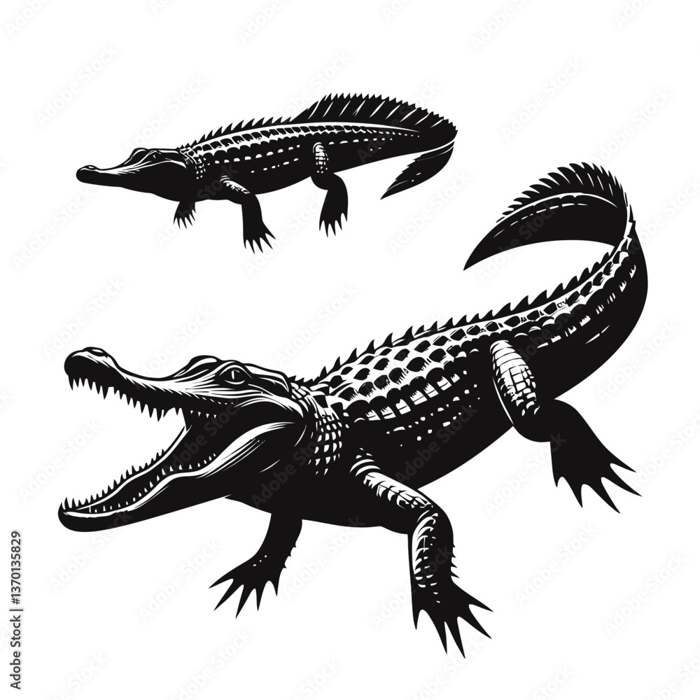 Fototapeta premium Alligator silhouette black color vector